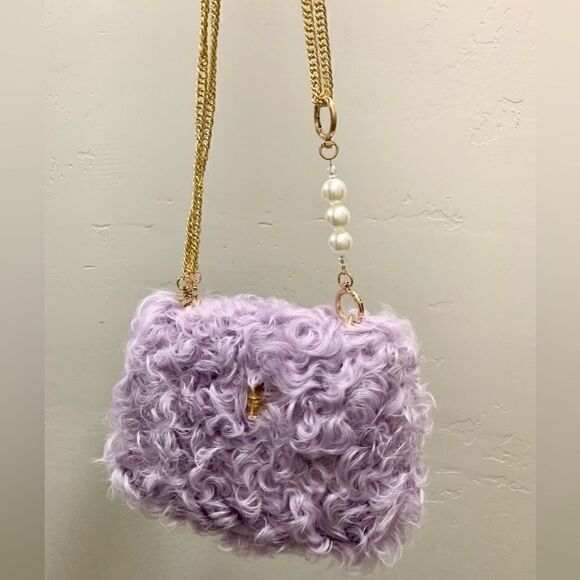 Handmade Genuine Curly Shearling Bamboo handle Bag/Shoulder Bag/Crossbody - Picture 11 of 16